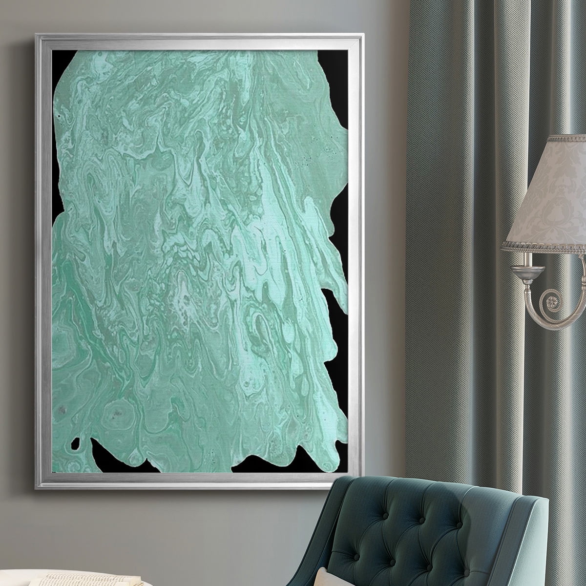 Teal Cascade II Premium Framed Print, in Gold, Black, or Silver - Ready to Hang