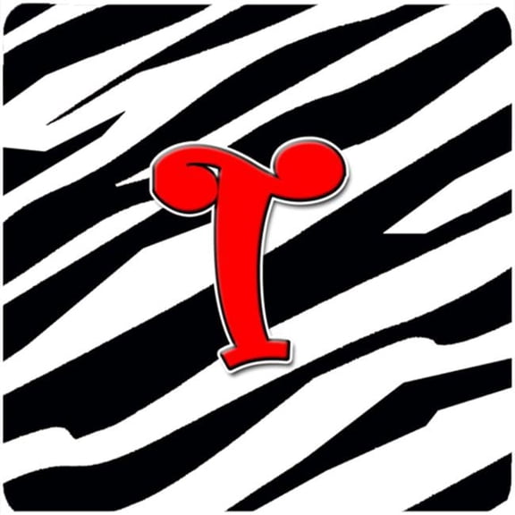 Monogram - Zebra Red Foam Coasters, Initial Letter T - Set 4, 3.5 x 3.5 In.