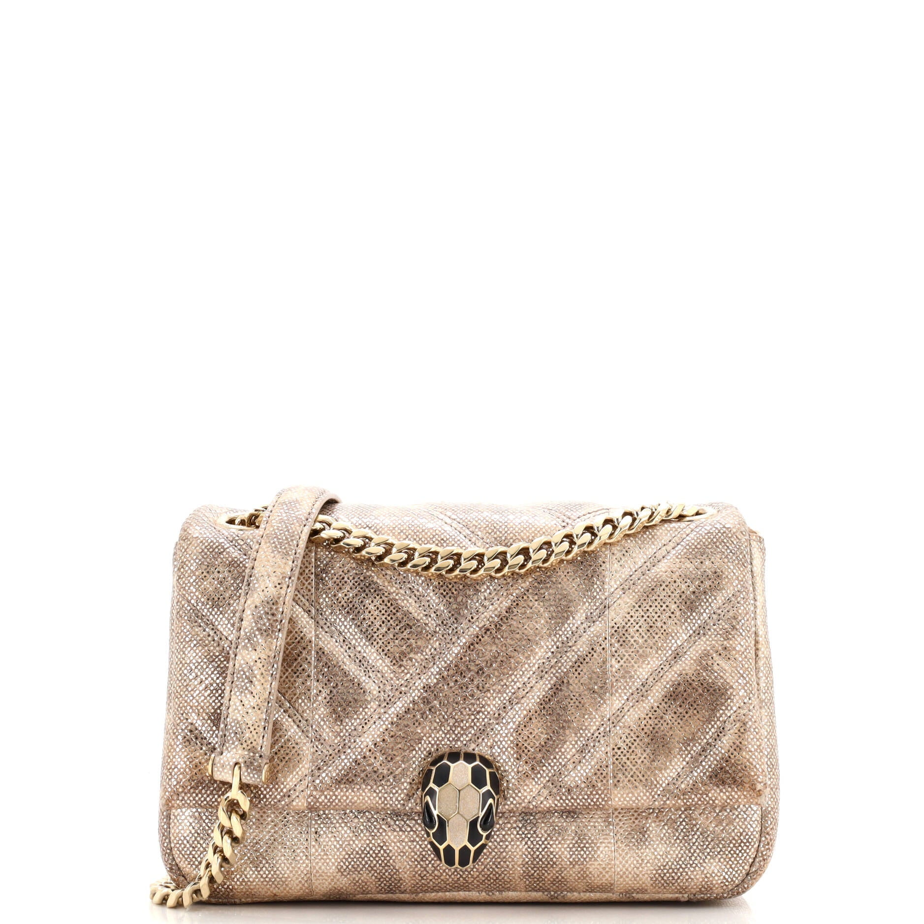 Pre-Owned Bvlgari Bvlgari Serpenti Cabochon Shoulder Bag Diagonal Quilted Metallic Karung Small By Rebag