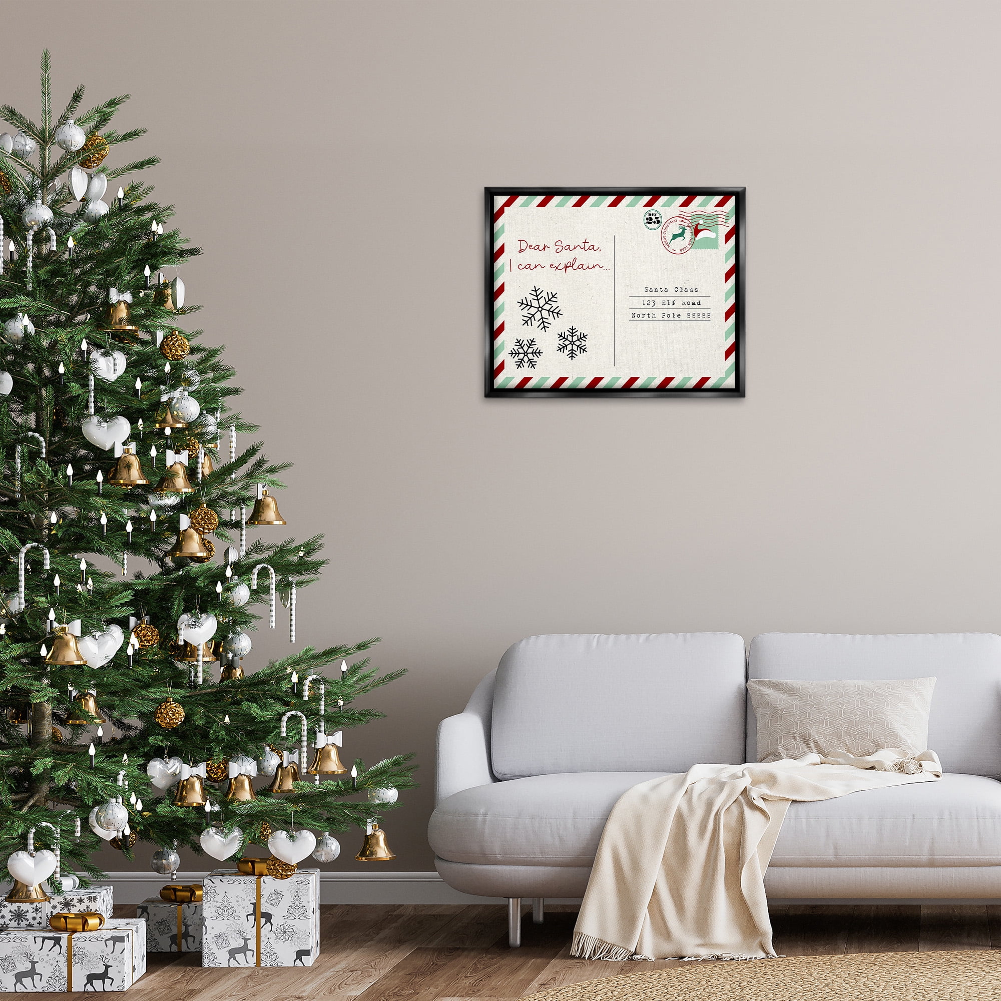 Stupell Industries Dear Santa Postcard Holiday Painting Black Floater Framed Canvas Art Print Wall Art, 31 x 25