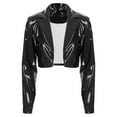 thumbnail image 5 of Moggemol Women's Patent Leather Lapel Style Long Sleeve Cropped Moto Biker Coat Motorcycle Jackets Black XXL, 5 of 7