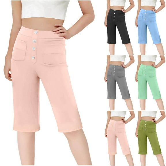 Mwjwdo Girls Capri Pants Fashion High Waisted Stretch School Uniform Athletic Yoga Cropped Pants Cute Casual with Pockets Army Green 120