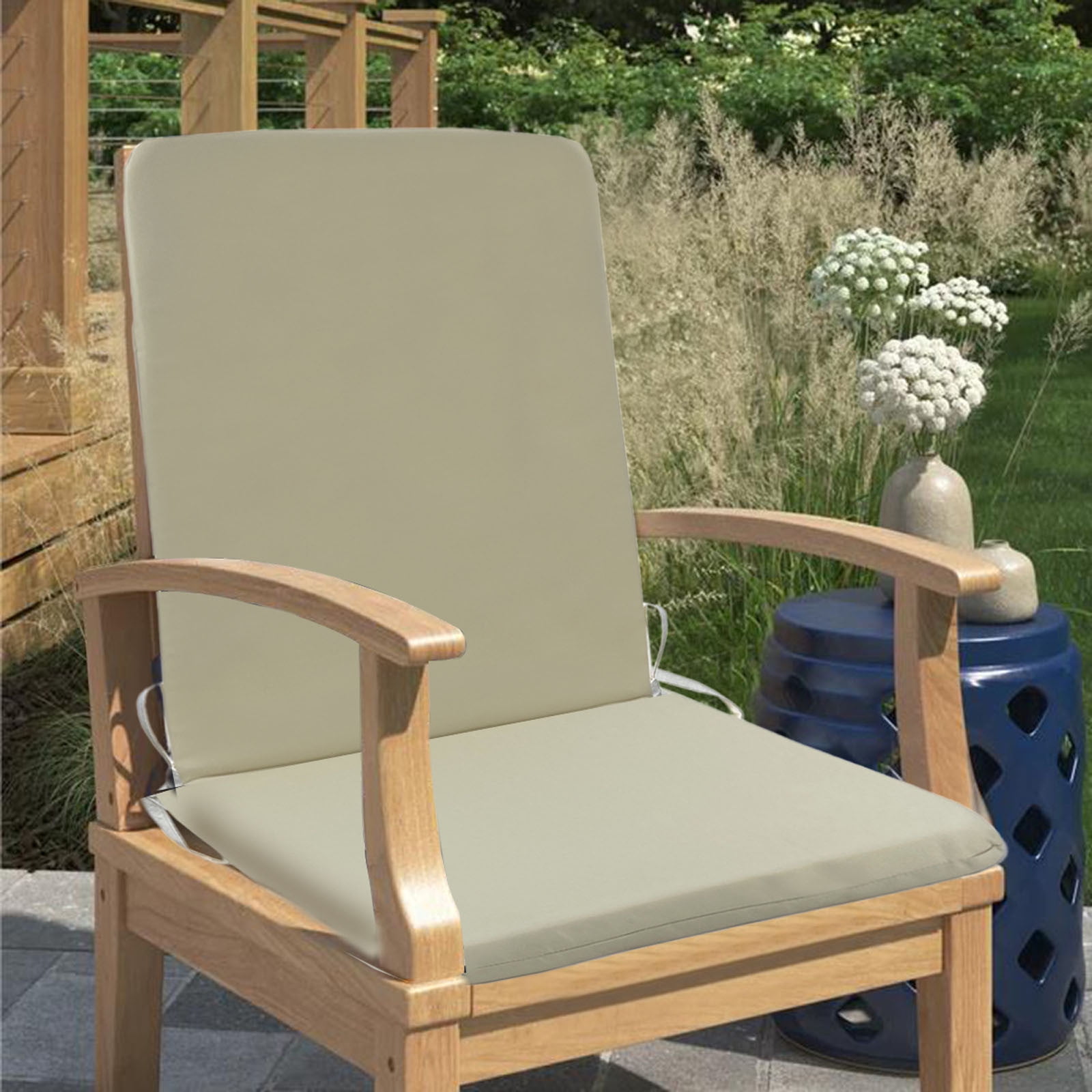 High Back Chair Cushion with Foam Fill,Waterproof,Fade-Resistant Patio Dining Chair Cushion,Indoor/Outdoor Use,Washable Chaise Lounge Seat Cushion for Lawn,Deck,and Garden Furniture