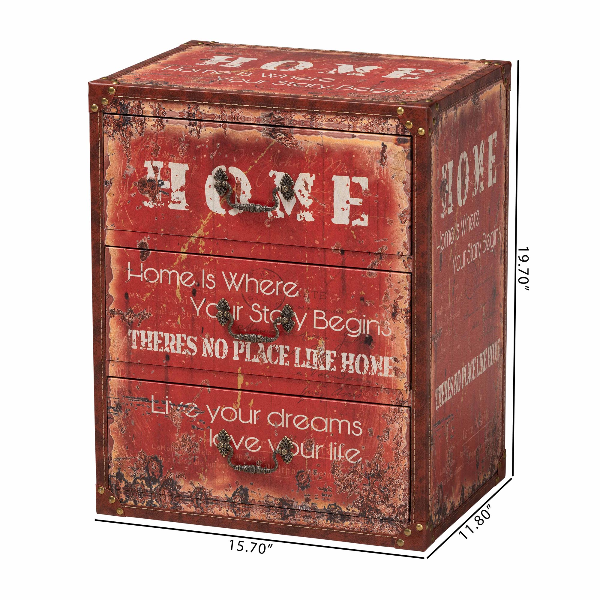 Baxton Studio Lorand Vintage Storage Trunk, 3-Drawer, Red