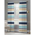 thumbnail image 4 of Khaki Striped Sheer Curtains 84 Inch Length 2 Panels Set Window Treatments, Navy Blue Farmhouse Stripes Modern Abstract Art Rod Pocket Semi Curtains for Living Room/Bedroom/Kitchen, 104"W x 84"L, 4 of 7