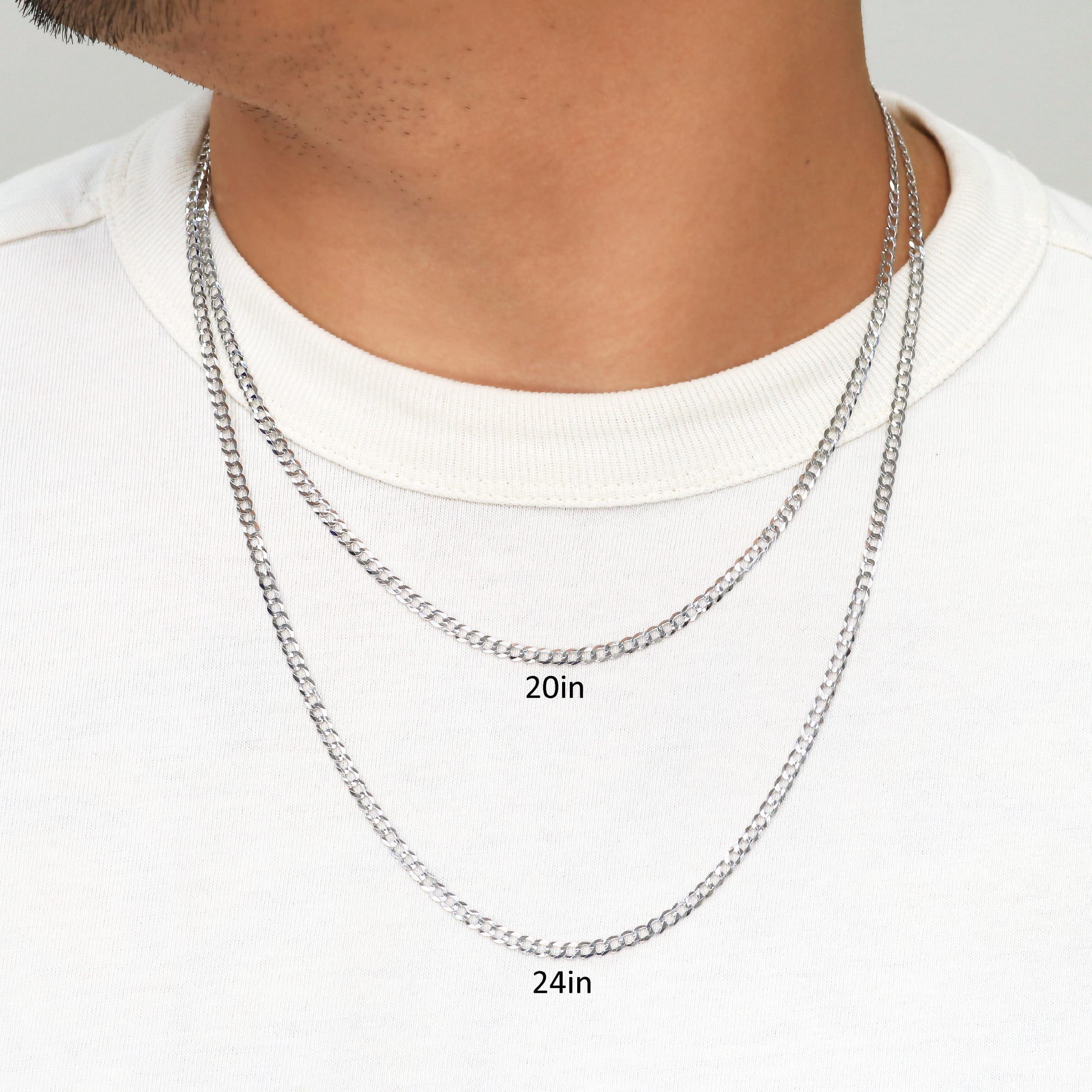 Nuragold 14k Real White Gold Solid Cuban Curb Link 3mm Chain Necklace (16"-30") Italian Jewelry for Men & Women