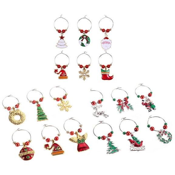 Set of 18 Christmas Wine Glass Charms and Marker Tags for Party Decorations with Mixed Styles