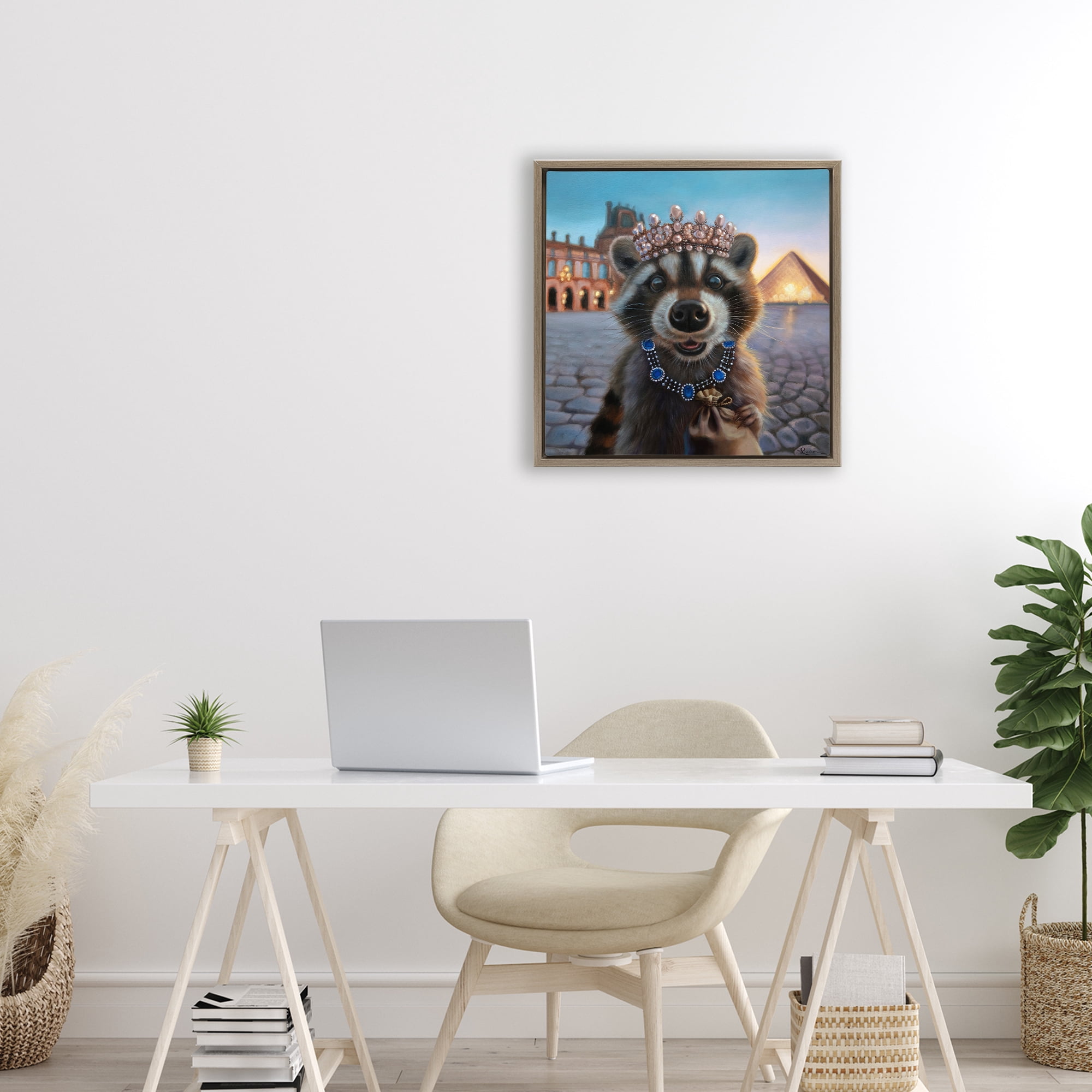 Stupell Industries Louvre Loot Raccoon Brown Framed Floater Canvas Wall Art, design by Lucia Heffernan
