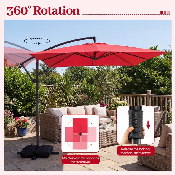 8 ft red patio umbrella Costway 8 x 8 ft Offset Cantilever Patio Umbrella,Square Hanging Outdoor Market Umbrella Red