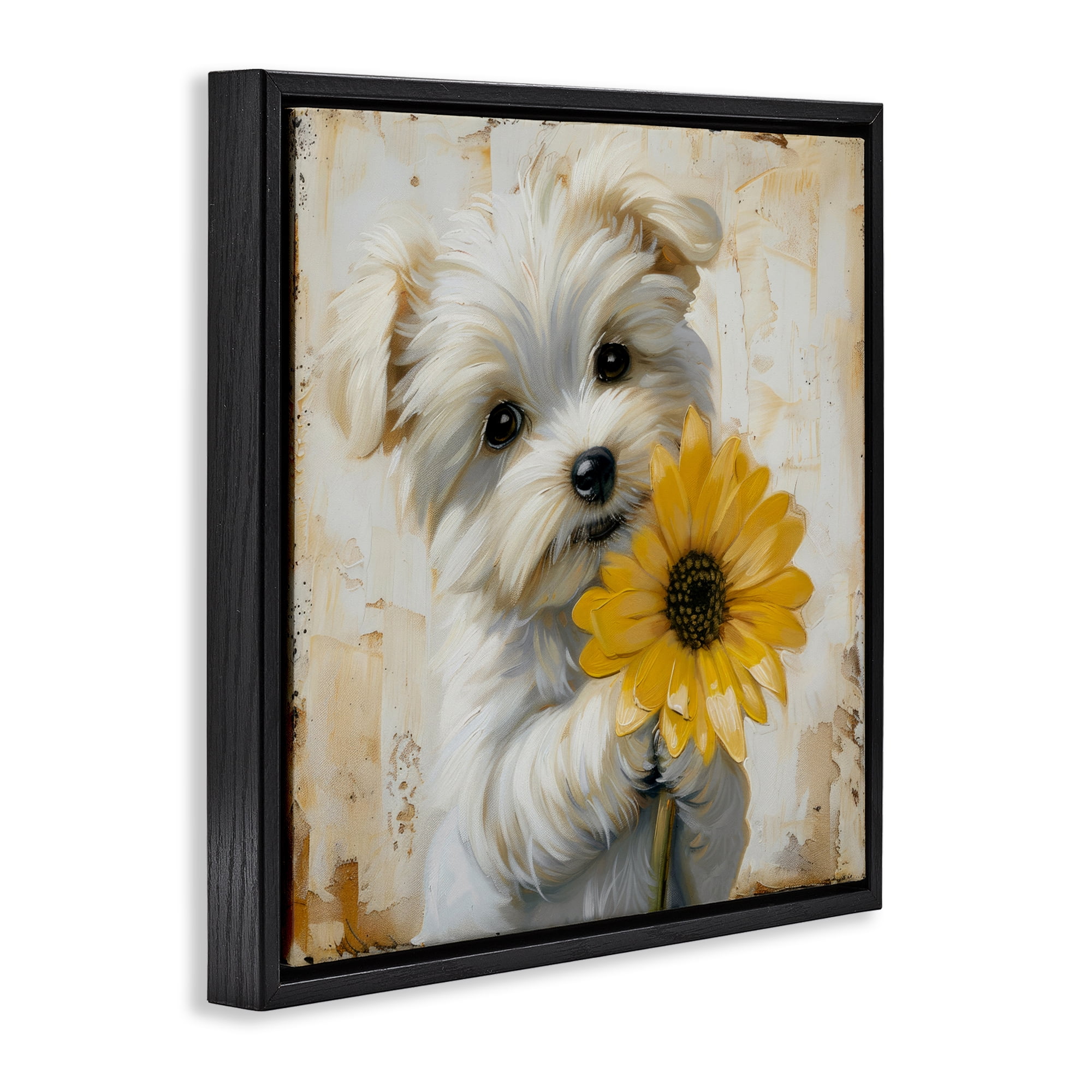 Stupell Industries Little Lucky Puppy Black Framed Floater Canvas Wall Art, design by Tina LeCour