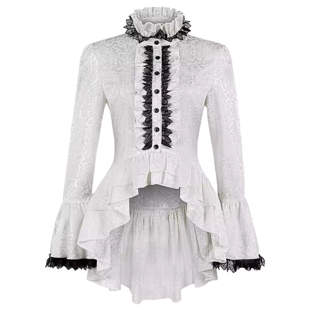 Gothic Court Blouse en Dentelle Col Montant Manches Trompette Robe Élégante Historique