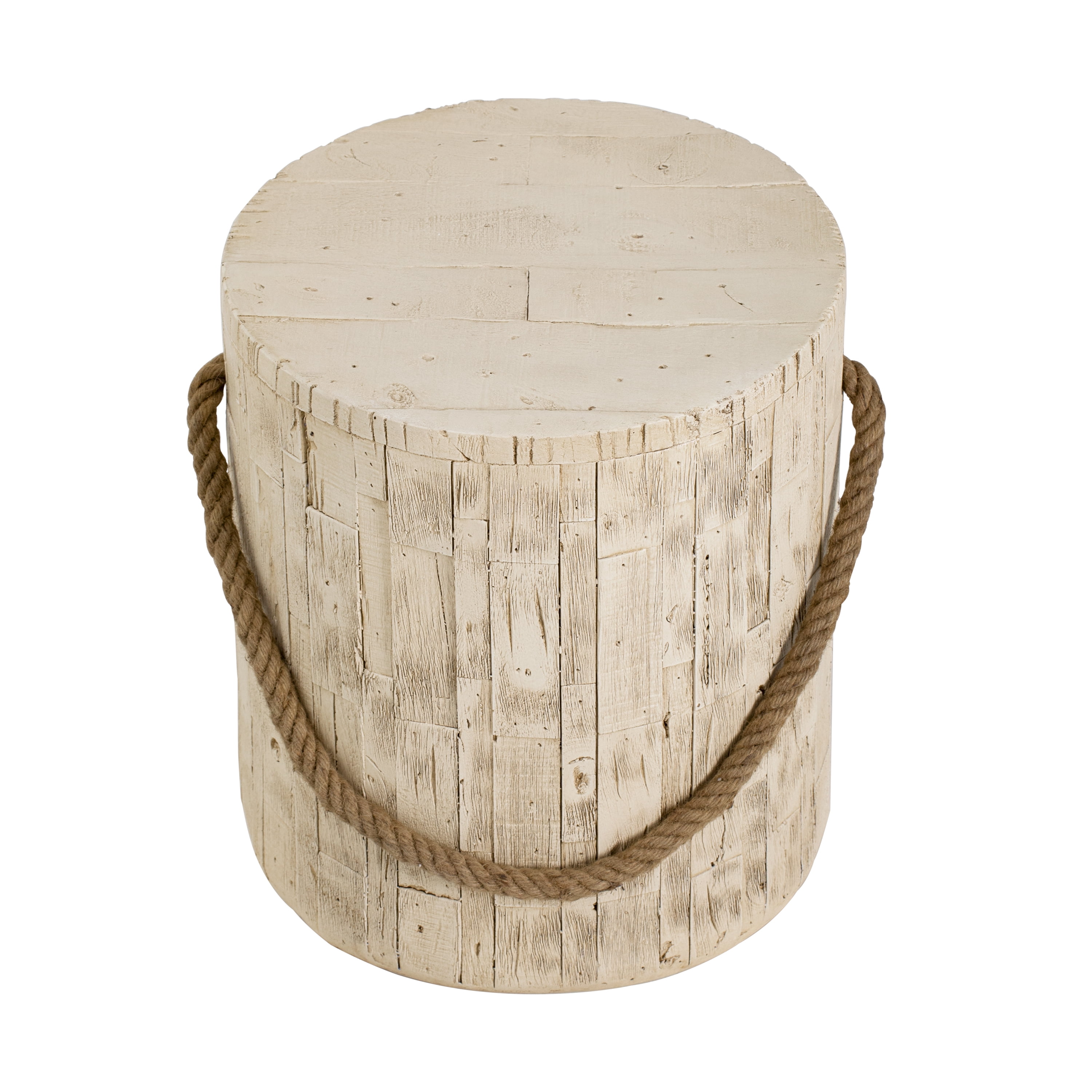 Outdoor Rustic Side Table with Realistic Wood Grain & Decorative Simulated Braided Cord, Indoor End Table for Living Room Home Office Patio Balcony Decor