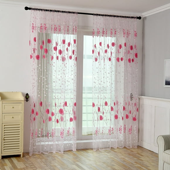 Pedty Curtain Panels Curtains for Living Room Leaves Sheer Curtain Tulle Window Treatment Voile Drape Valance 1 Panel Fabric