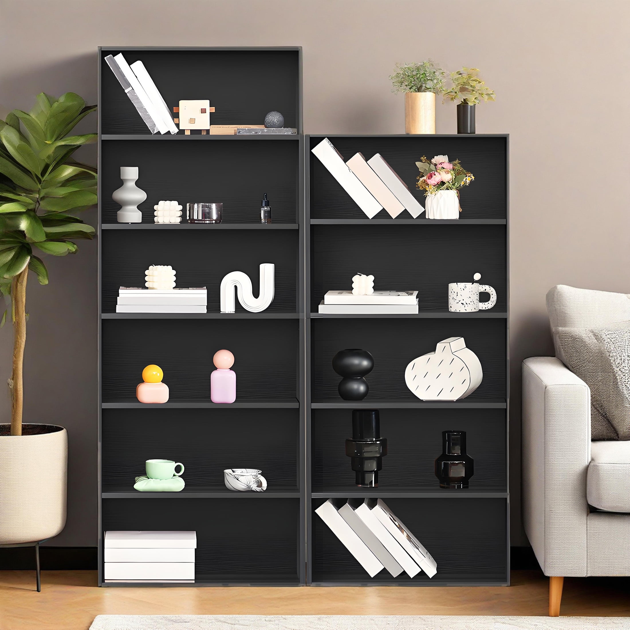 CONCETTA 5 Shelf Bookcase, 53 Inch Tall Floor Standing Open Bookshelf for Home Office and Living Room, Black