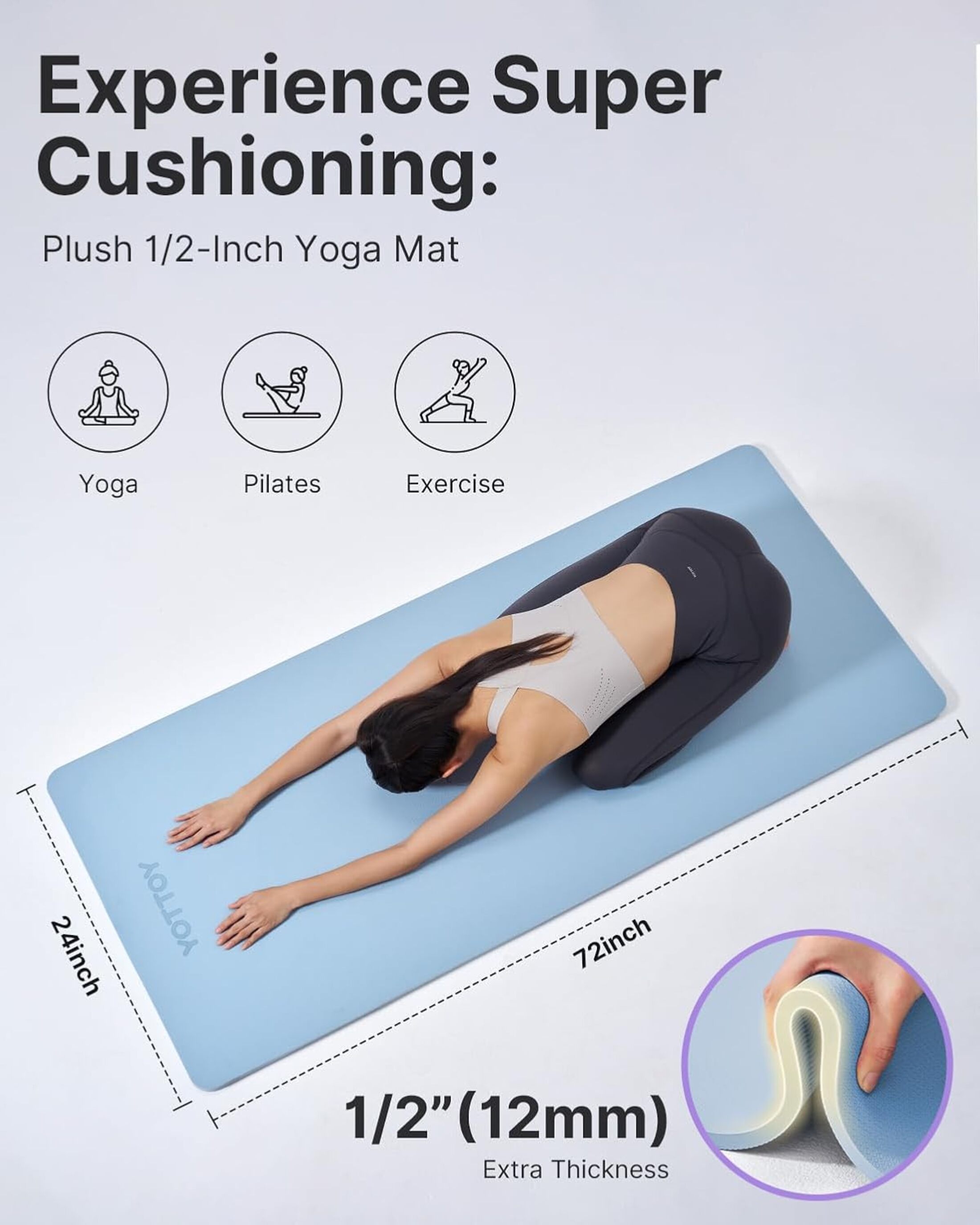 YOTTOY Extra Thick Yoga Mat 72x24 with Strap photo 7