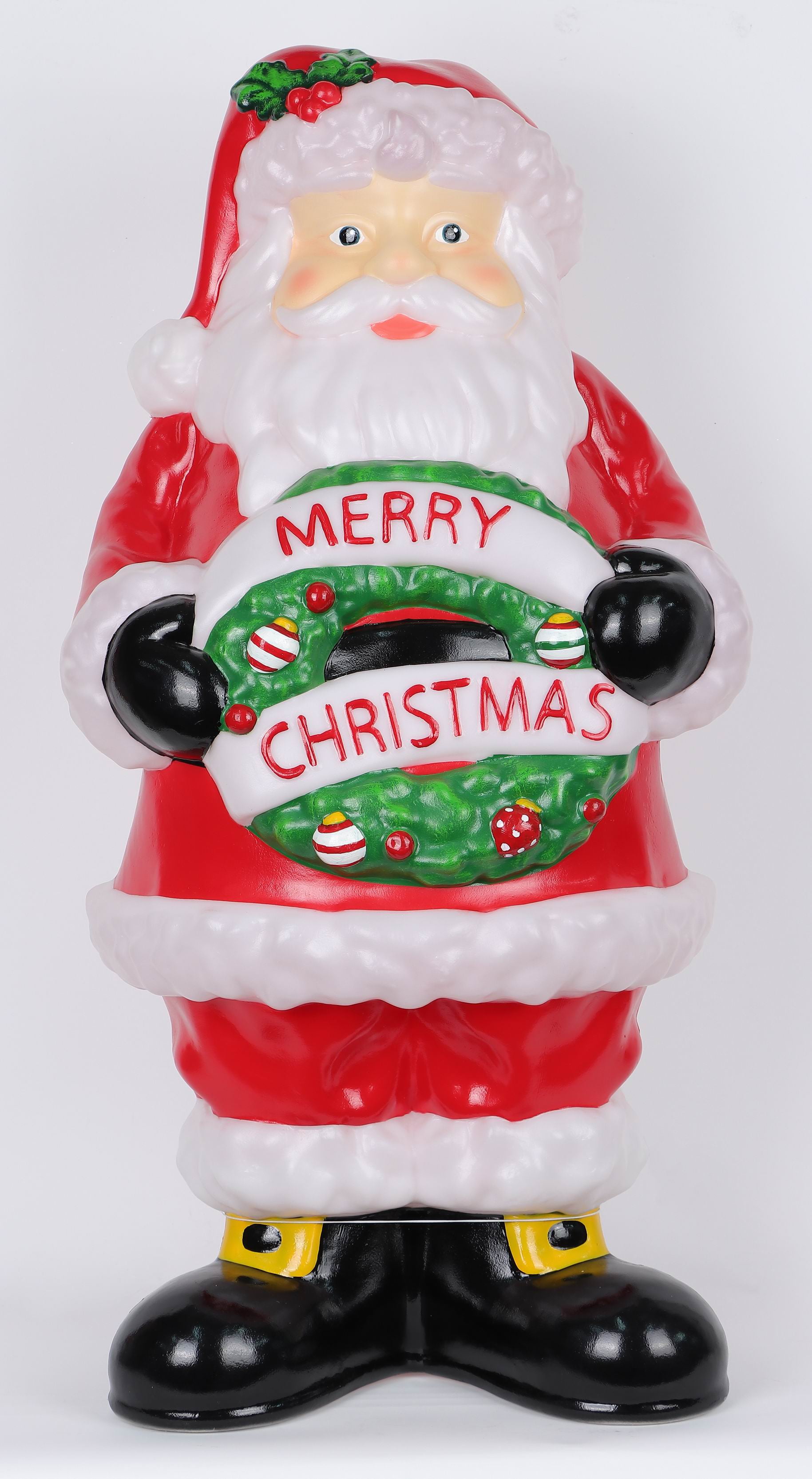 Holiday Time Light Up Santa Claus with Wreath Decoration, 32", Red