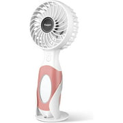 Battery Handheld Fan, Portable Battery Operated Fan : 3600mAh Rechargeable & 3 Speeds Personal Electric USB Fan with Mini Mirror and Fan Stand for Home/Office/Travel/Outdoor (Pink)