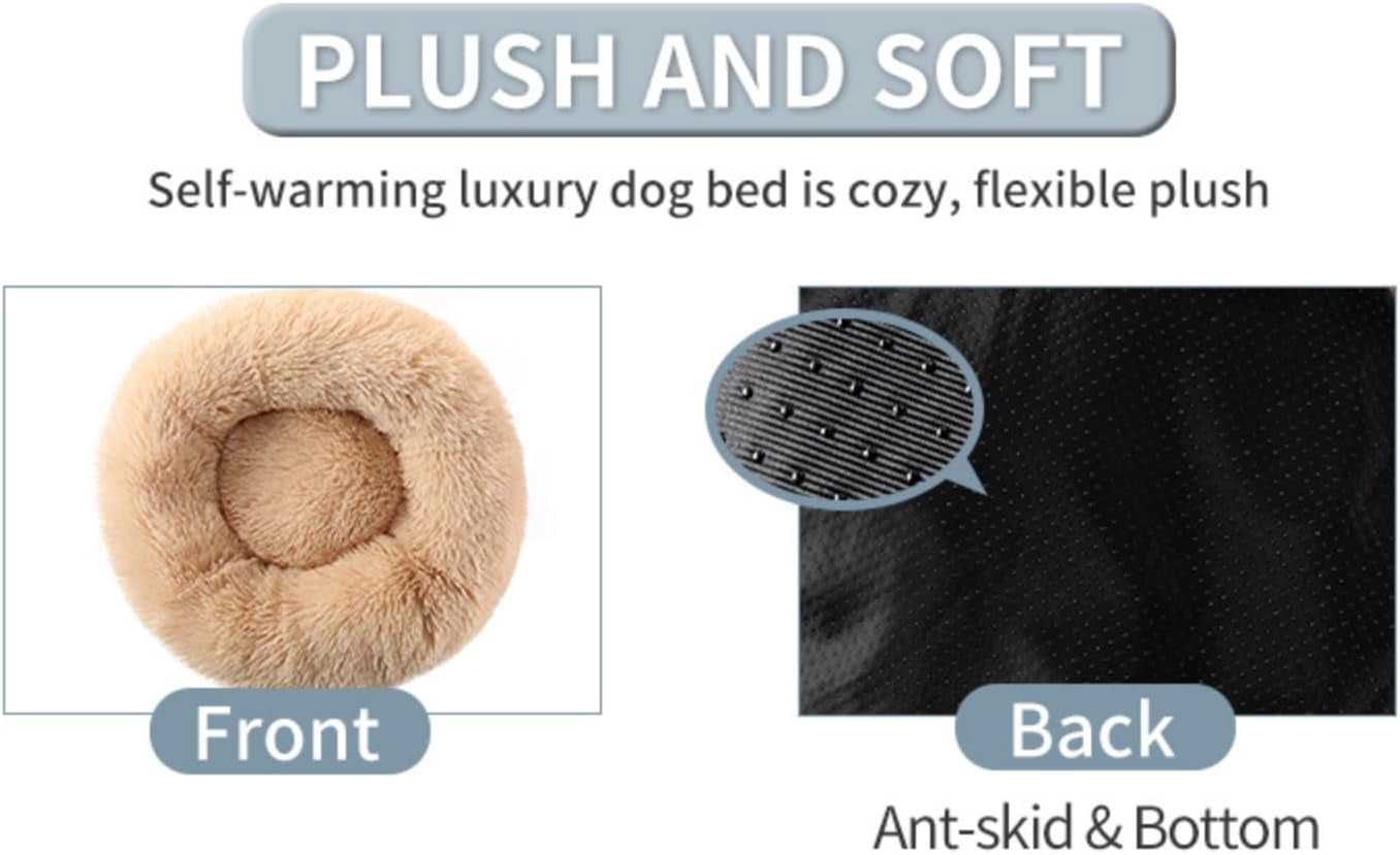 Calming Dog Bed & Cat Bed, Anti-Anxiety Donut Dog Cuddler Bed, Warming Cozy Soft Dog Round Bed, Fluffy Faux Fur Plush Pet Dog Cat Cushion Bed for Small Medium Dogs and Cats (X-Large, Brown)