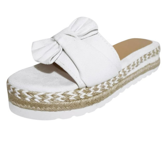 Kcodviy Breathable Toe Women's Summer Memory Foam Sandals Women Weave Flat Beach Shoes Rhinestone Sandals for Women Open Slip on Sandals Womens Platform Sandals Bow Women's Sandals
