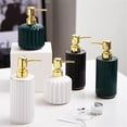 thumbnail image 4 of Dispensador de jabón de cerámica con borde plateado for baño y cocina, ideal for lociones, aceites esenciales y jabones líquidos., 4 of 4