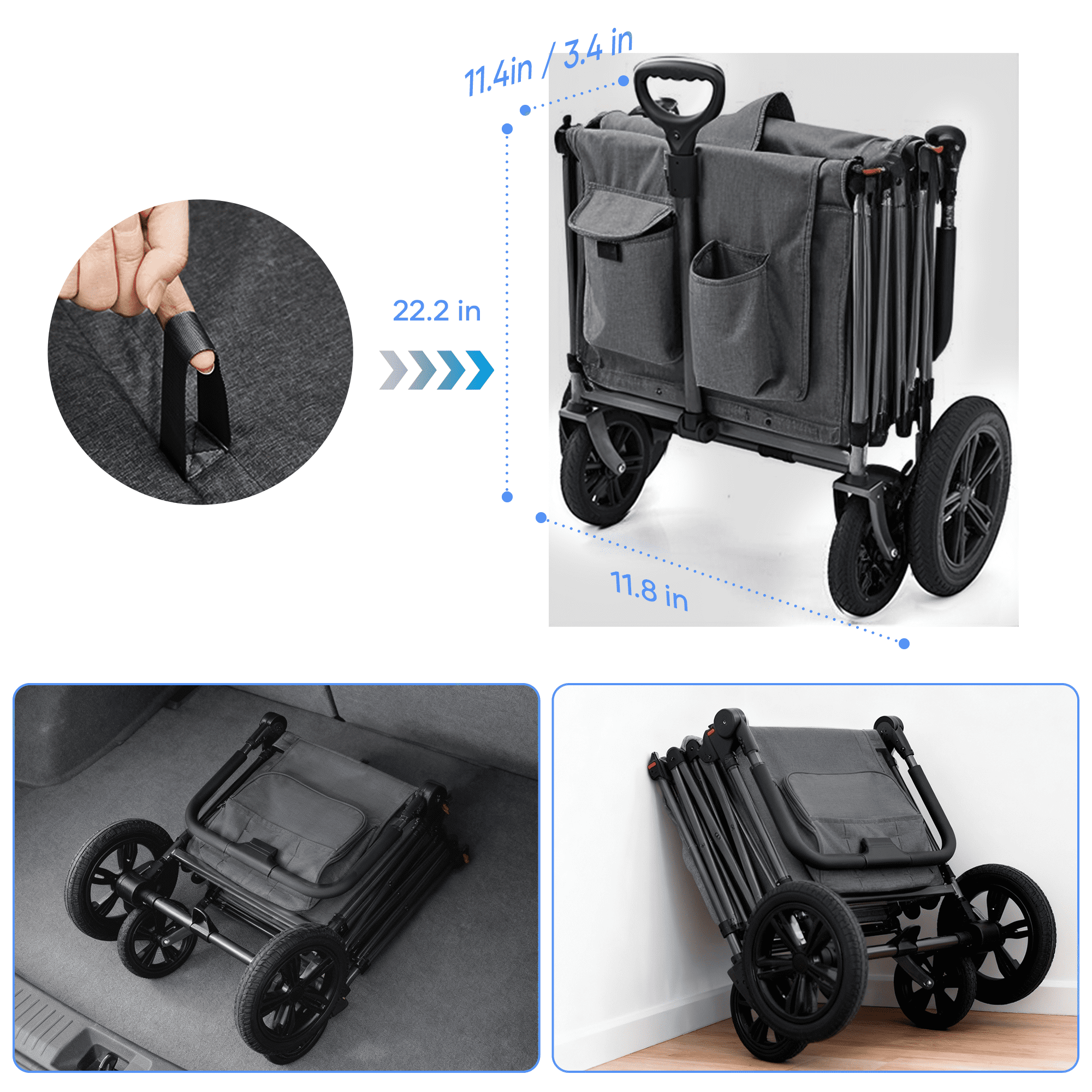 SaveJoy Wagon Stroller, Collapsible Stroller Wagon for 4 Passenger with Adjustable Canopy & 5-Point Harness, Grey