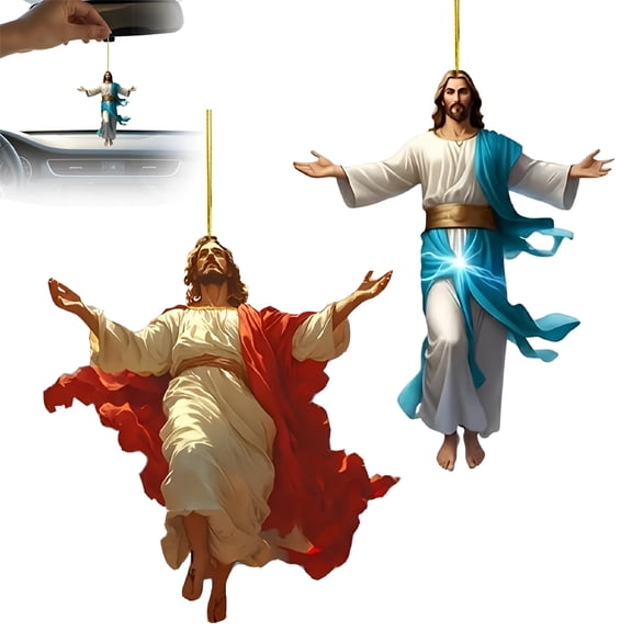 SELIVO 2026 New 2D Retro Jesus Car Hanging Decor,Acrylic Flat Mirror Ornament Religious Gift,Christian Faith Car Accessory for Christmas&Everyday Drive Christian Car Accessories