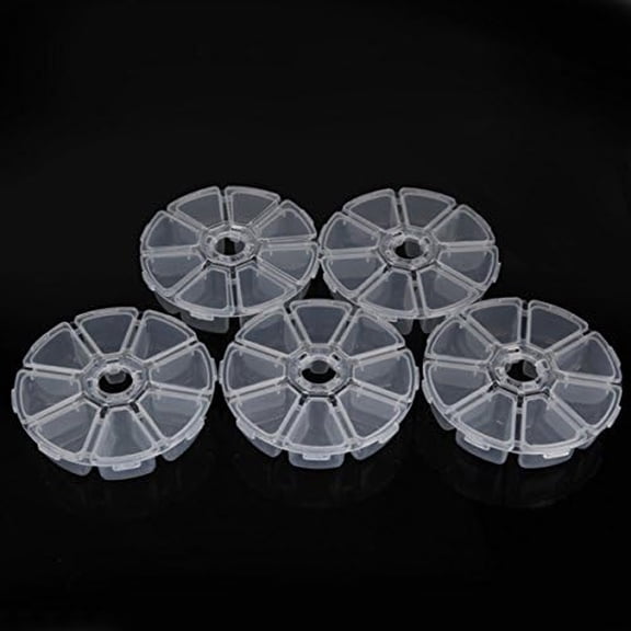 ACDANC 5Pcs 8 Compartments Plastic Clear Round Craft Gem Beads Display Storage Case Box Organizer Container Divider Jewelry Box Sewing Box