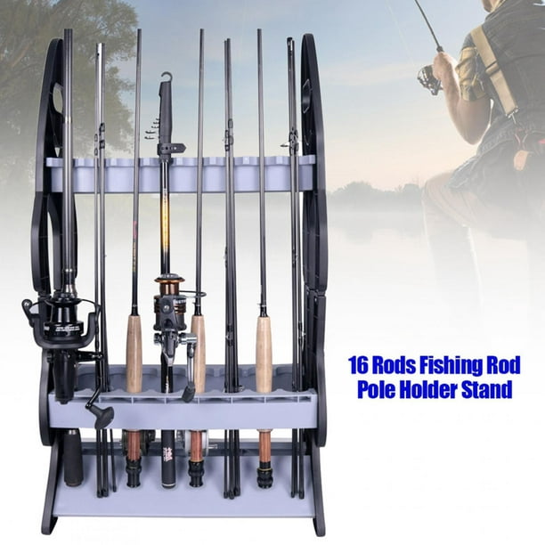 BQKOZFIN 16 Fishing Pole Rod Rack Holder For Fishing Rods Removable Storage Fishing Rod Display Rack For All Types of Fishing Rods and Combos(Black)