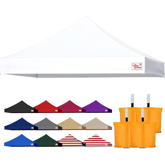Tradesparker 10x10 Commercial Pop Up Canopy Replacement Top-Windproof D-Rings Banner Grommets Loop Pile Wall System,Ez Canopy Cover ONLY-Frame/Side Walls NOT Included(White)