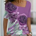 thumbnail image 2 of Gibobby Camiseta con cuello en V para mujer Camiseta manga corta con estampado flores y cuello inclinado suelto para mujer a la moda verano(K,M), 2 of 4