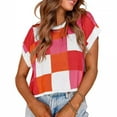 thumbnail image 2 of MESSUEN Short Sleeve Sweater for Women Checkered Sweater Cropped Sweater Womens Basic Tank Top Basic Tops for Woman Short Sleeve Blouses Womens Tops Casual Red M, 2 of 8