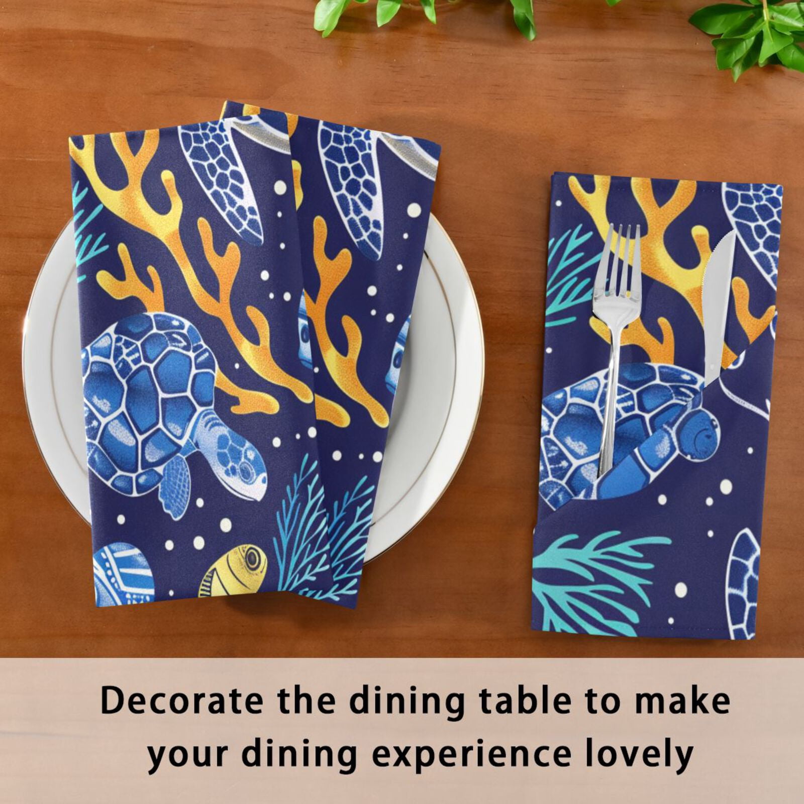 JSTEL Sea Turtle Coral Fish Cloth Napkins Set of 6, 20x20 Inch Washable and Reusable Napkin for Decoupage Dinner Party Everyday Use