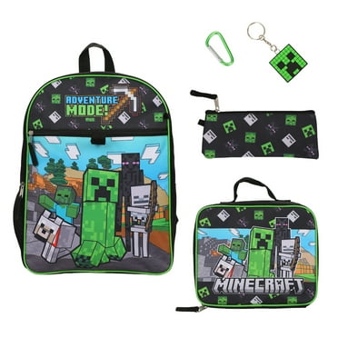 Minecraft 5-Piece Set: 16 Backpack Lunchbox Utility Case Rubber Keychain and Carabiner