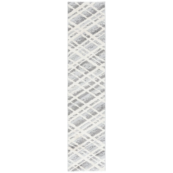 SAFAVIEH Martha Stewart Lucia Diamond Shag Runner Rug, Ivory Grey/Dark Grey, 2' x 8'