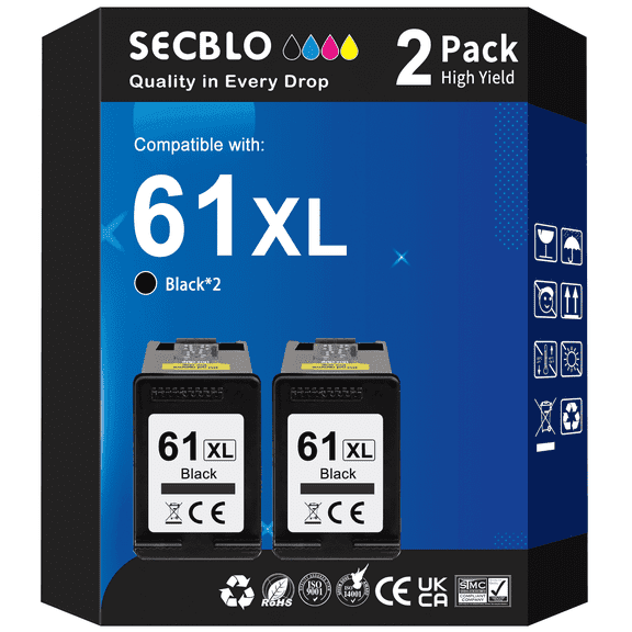 61XL Black Ink Cartridge Compatible for HP 61 Black Ink for Printer Ink 61 (2 Black)