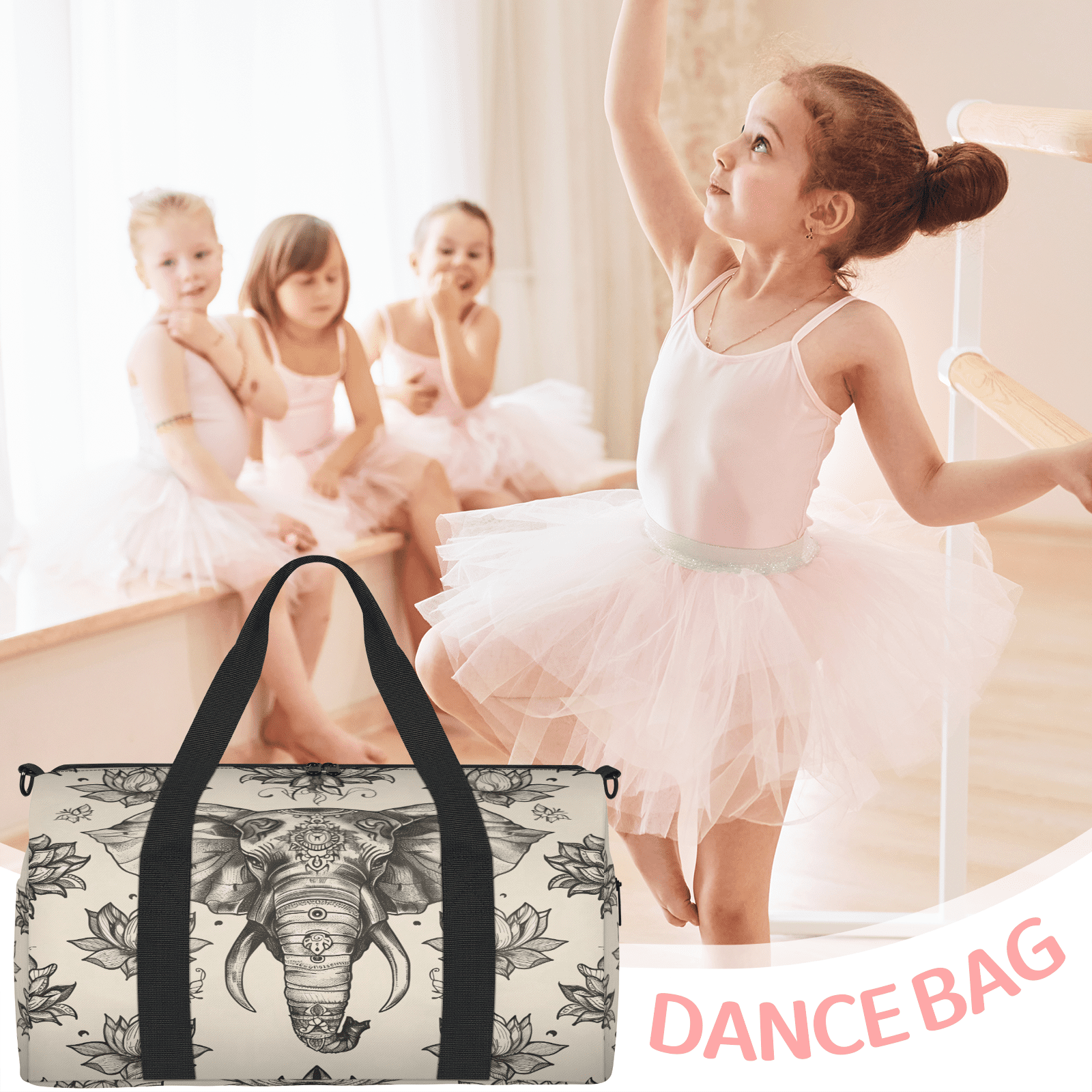 Herdesigns Boho Elephant Travel Duffle Bag Sports Yoga Weekender Overnight Carry on Workout Bags Lightweight Waterproof Gym Tote Bag for Women