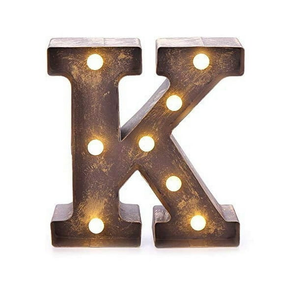 Home by Jackie Inc Decorative Rustic Gold Vintage  Metal Hanging Light up LED Letter “K”
