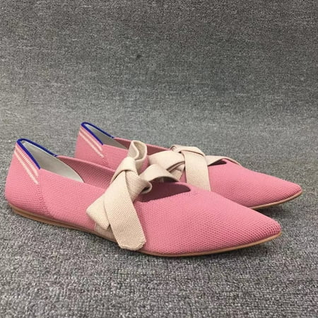 

Women‘s Soild Color Tie Design Flat Shoes Pointed Toe Knitted Ballet Shoes