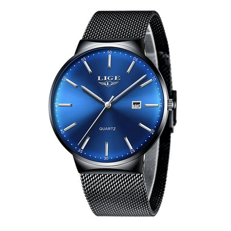 LIGE 9903 Fashion Top Luxury Brand Men Full Stainless Steel Mesh Strap Business Watches Quartz Clock Men Wristwatch Relogio