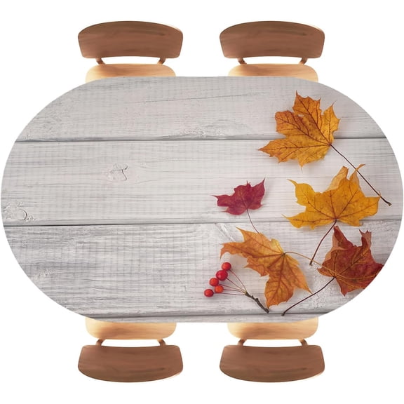 Wood Texture Background White Oval Fitted Tablecloth with Elastic Edged, Oil and Dirt Prevention Wipeable Indoor and Outdoor Table Cover, Fits 48"x68" Oval Tables, Style67