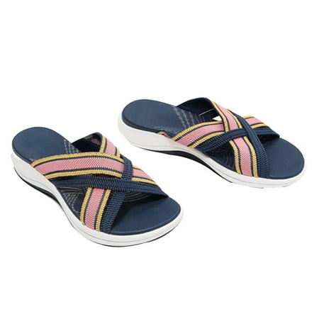 

Stretch Cross Orthotic Slide Sandals Lightweight Breathable Non Slip Shoes for Women Outdoor Indoor High Arch Support