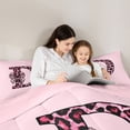 thumbnail image 4 of Erosebridal Girls Black Pink D Letter Monogrammed Twin Comforter Sets 3-Piece,Kids Cheetah Print Bow Tie Bedding Set,Pink Reversible, 4 of 6