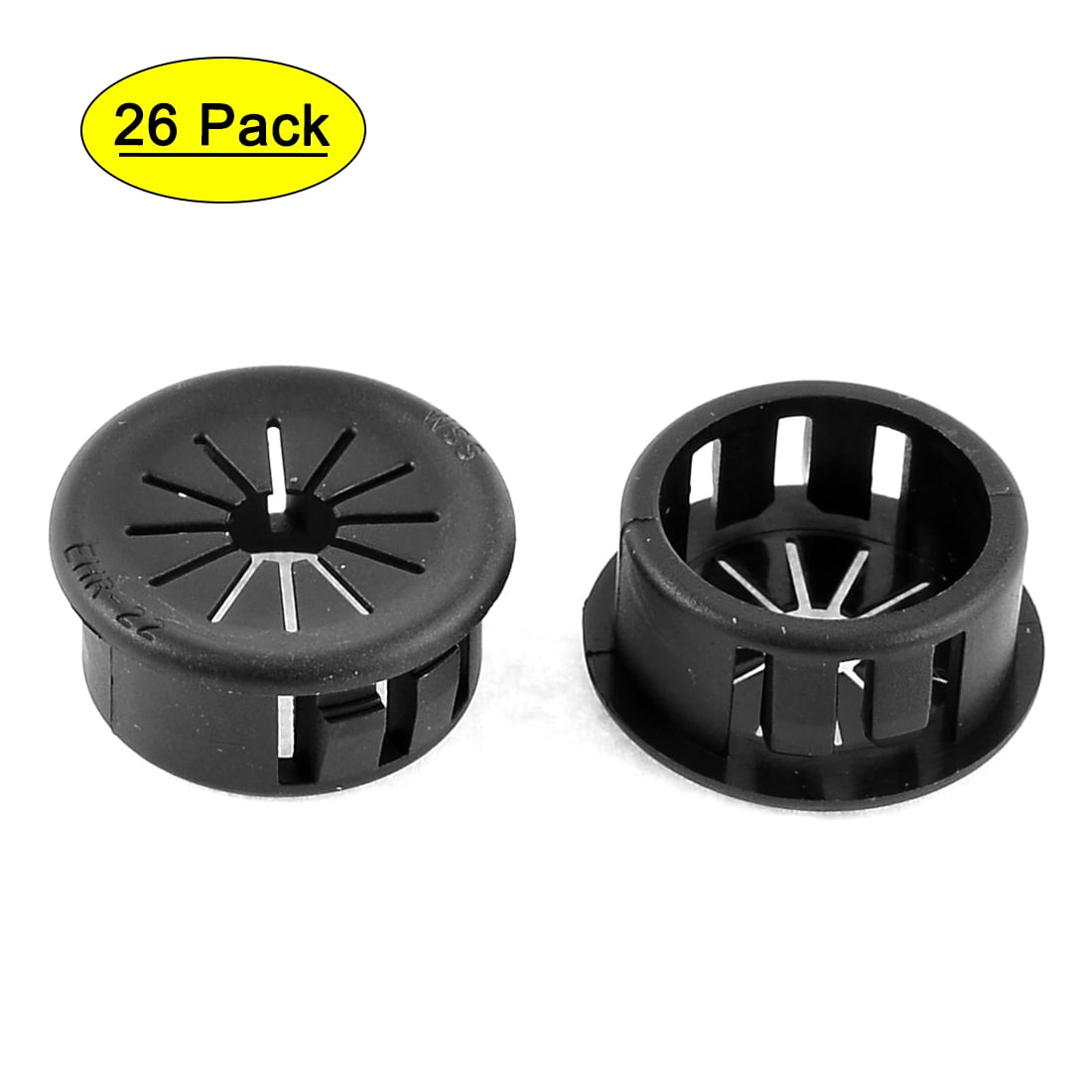 26pcs 22mm Mounting Dia Black Cable Pipe Snap Bushing Protector Grommet