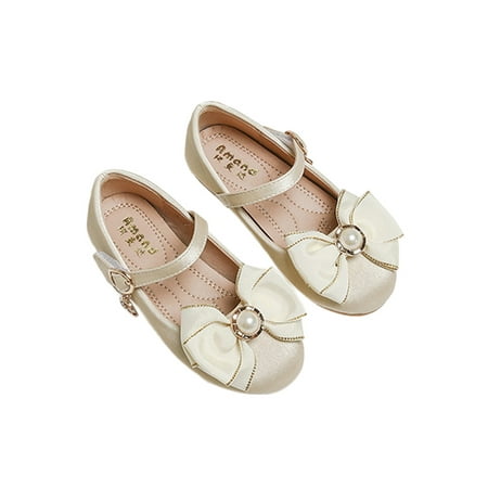 

Rotosw Girl s Flats Magic Tape Mary Jane Bowknot Princess Shoe Lightweight Comfort Dress Shoes Wedding Non-slip Loafers Apricot 11C