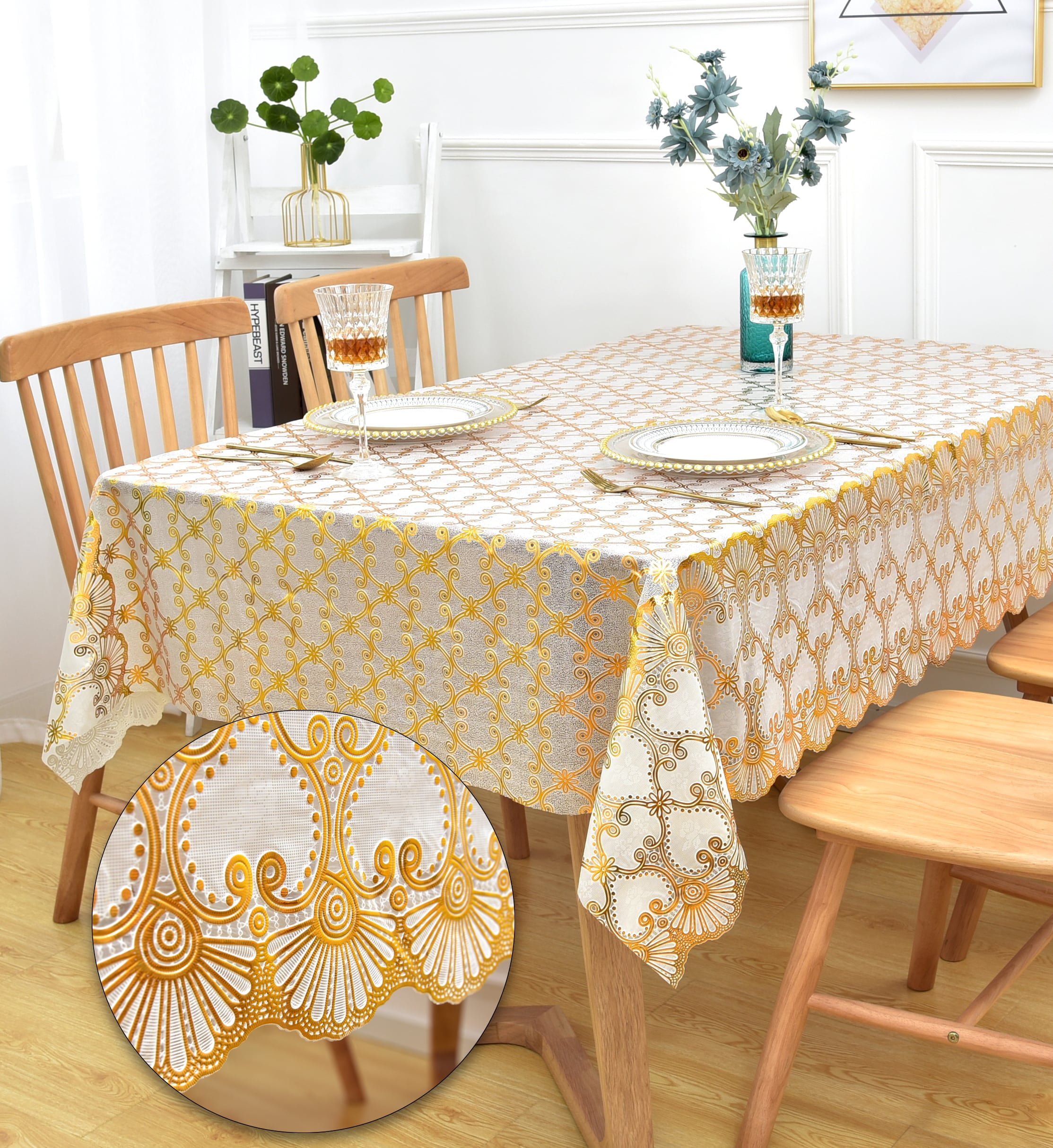 Fondlier Vinyl Rectangular Tablecloth with Stamping Gold