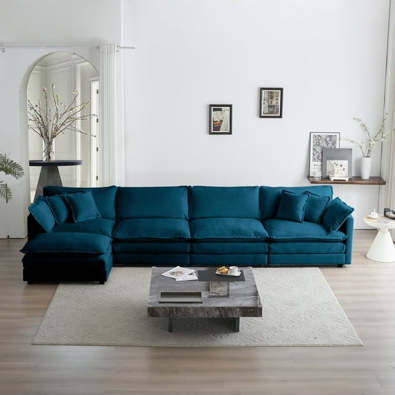 Modular Sectional Sofa for Living Room,U Shaped Couch 5 Seater Convertible Sectional Couch ,Blue Chenille