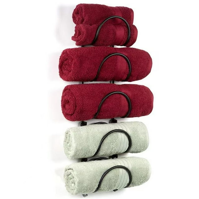 QTOCIO Étagère de Rangement Murale à 5 Niveaux Armoire à Vin Rangement Mural Étagère à Vin Rouge Porte-Serviettes Multifonction en Fer