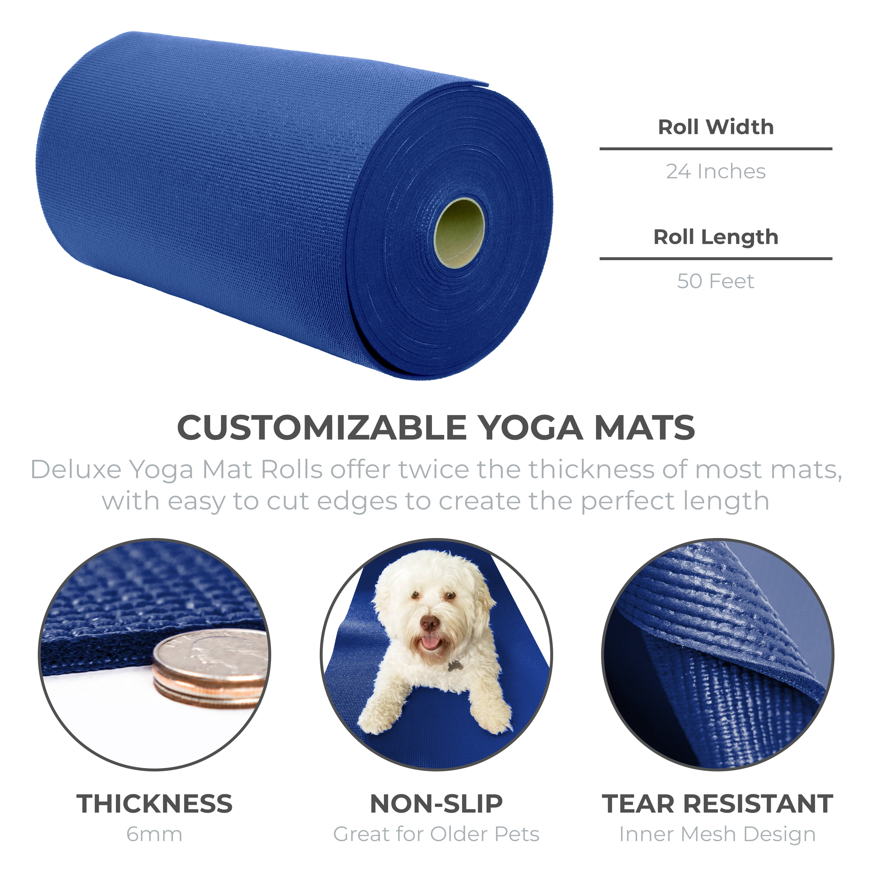 Ascend Thick Yoga Mat Roll (24"x 6mm x 50 ft) (Dark Blue)