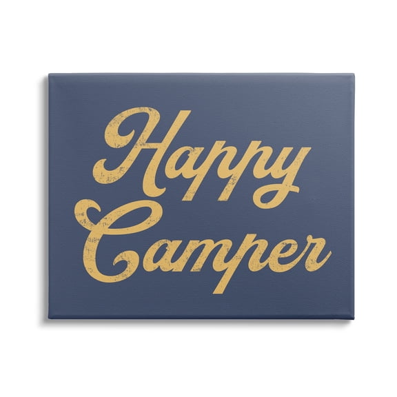 Stupell Industries Happy Camper Vintage Script Phrase Yellow Accent Canvas Wall Art, 40 x 30, Design by Lil' Rue