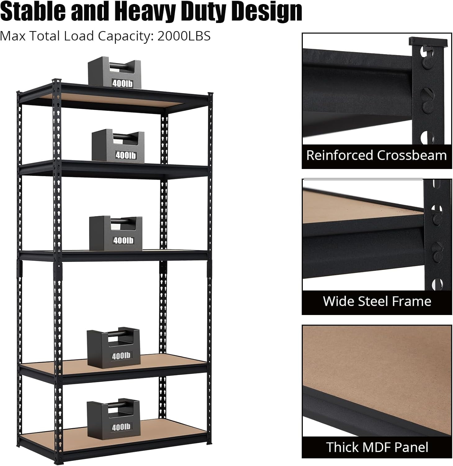 Heavy Duty Storage Shelves 36" x 18" x 72", 5 Tier Durable Metal Construction, Adjustable Shelving, Storage Utility Rack Shelf Unit for Garage, Kitchen, Warehouse